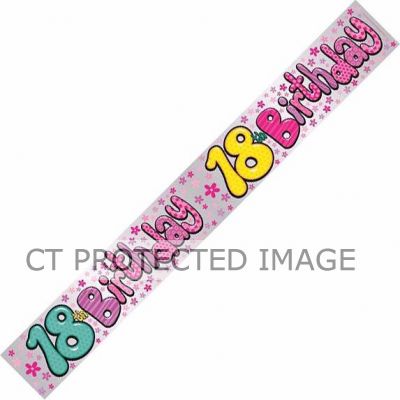 18th Streamers & Hearts 9ft Banner