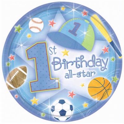  1st Birthday All Star 23cm Plates (pack&nbsp;quantity&nbsp;18) 