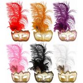 Glitter W/feathers Half Mask