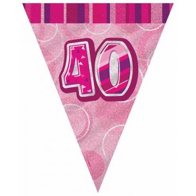 Pink Glitz 40th 12ft Flag Banner