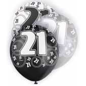  Black Glitz 21st 12 Inch Balloons (pack&nbsp;quantity&nbsp;6) 