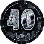 Black Glitz 40th 6 Inch Badge