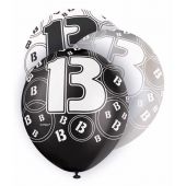  12 Inch Black Glitz 13th Balloons (pack&nbsp;quantity&nbsp;6) 