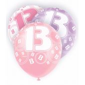  12 Inch Pink Glitz 13th Balloons (pack&nbsp;quantity&nbsp;6) 