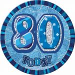 6 Inch Blue Glitz 80th Badge