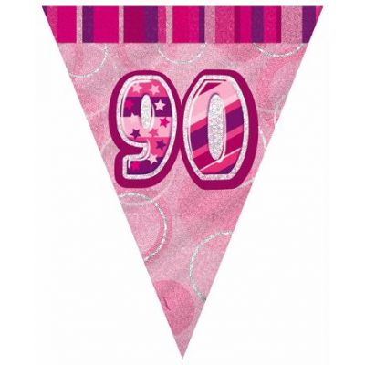 Pink Glitz 90th Flag Banner