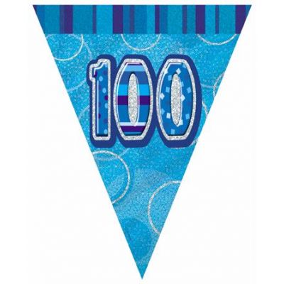 Blue Glitz 100th Flag Banner