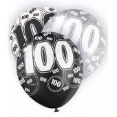  12 Inch Black Glitz 100th Balloons (pack&nbsp;quantity&nbsp;6) 