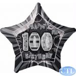 Black Glitz 100th 18 Inch Foil Balloon