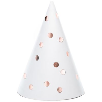 16cm White Party Hats With Dots (pack quantity 6)
