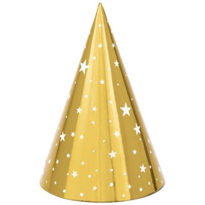 16cm Gold Party Hats With Stars (pack quantity 6)