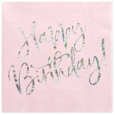 33x33cm Light Pink Happy Birthday Napkins (pack quantity 20)