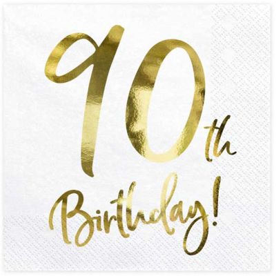 33x33cm White 90th Birthday Napkins (pack quantity 20)