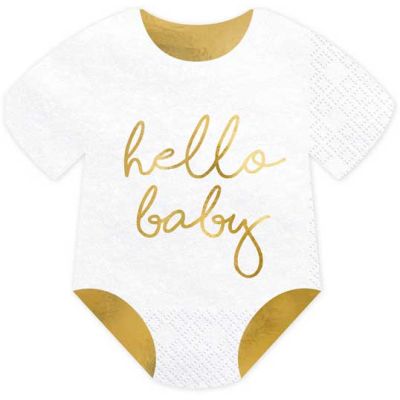 16x16cm Hello Baby White Napkins (pack quantity 20)