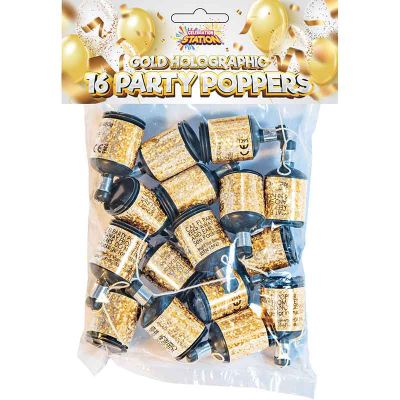 Gold Holographic Party Poppers (pack quantity 16)
