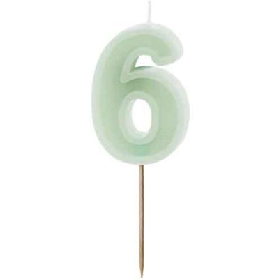 6cm Pastel Green Number 6 Candle