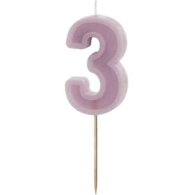 6cm Pastel Purple Number 3 Candle