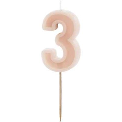 6cm Pastel Light Pink Number 3 Candle
