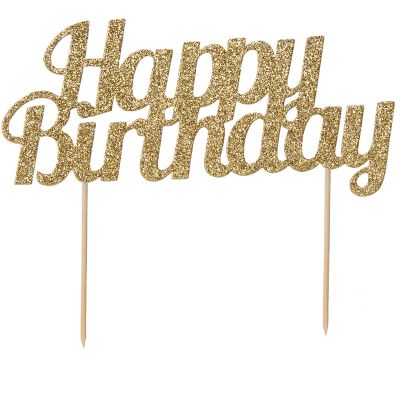 Gold Glitter Happy Birthday Cake Topper