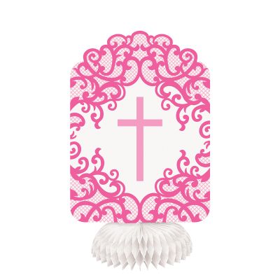 8 Inch Fancy Pink Cross Honeycomb Decorations (pack quantity 3)