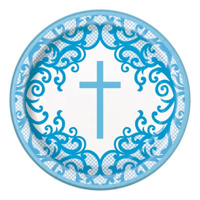 7 Inch Fancy Blue Cross Plates (pack quantity 8)