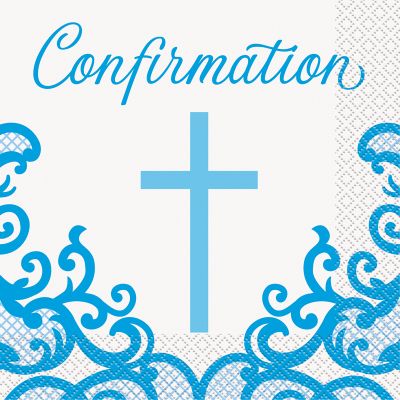 33cm Fancy Blue Cross Confirmation Napkins (pack quantity 16)