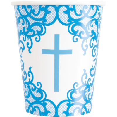 9oz Fancy Blue Cross Paper Cups (pack quantity 8)