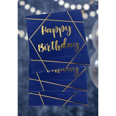 Navy & Gold Happy Birthday Napkins (pack quantity 10)