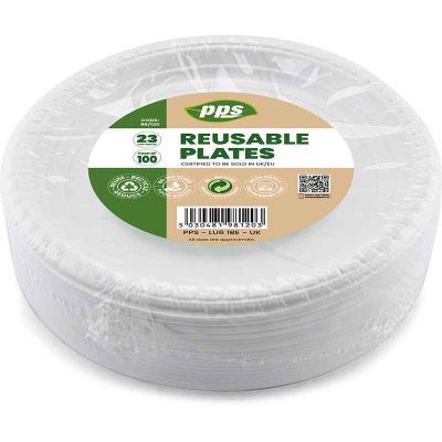 23cm Plasic White Plates (pack quantity 100)