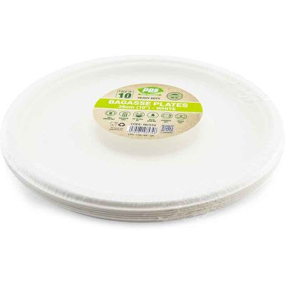 26cm White Bagasse Plates (pack quantity 10)
