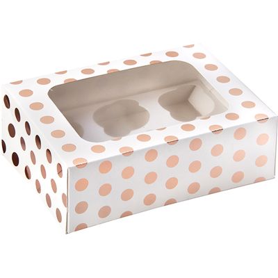 Foil Rose Gold Polka Dot Box For 6 Cupcakes