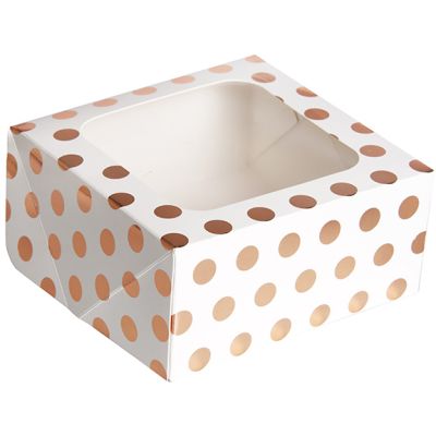 Foil Rose Gold Polka Dot Square Treat Boxes With Window (pack quantity 2)