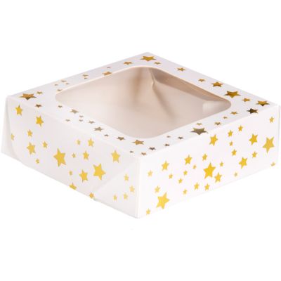 Foil Gold Star Small Square Treat Boxes With Window (pack quantity 3)