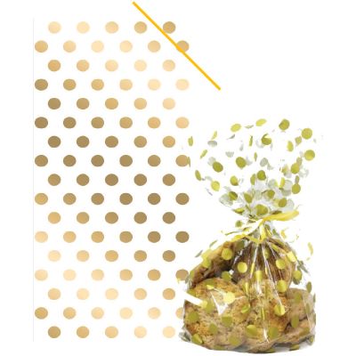 Gold Polka Dot Cello Bags With Twist Ties (pack quantity 20)