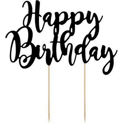 Black Happy Birthday Cake Topper