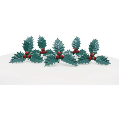 5pc Holly & Berries Plastic Cake Topper Picks
