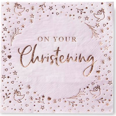 33cm Rose Gold On Your Christening Napkins (pack quantity 16)