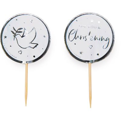 Blue & Silver On Your Christening Cupcake Toppers (pack quantity 12)