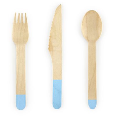 Wooden Cutlery With Blue Tips (pack quantity 18)