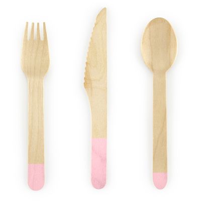 Wooden Cutlery With Pink Tips (pack quantity 18)