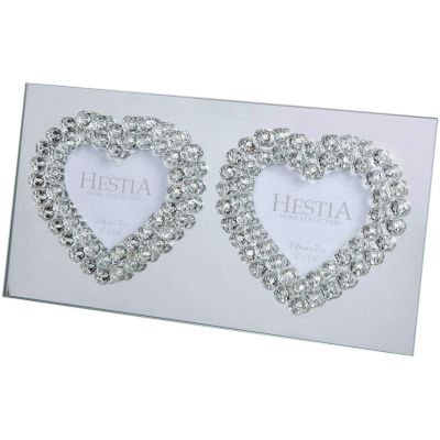 3x 3 Inch Mirror Glass Double Hearts Photo Frame