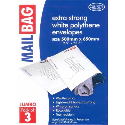  Jumbo Polythene Mail Bags   (pack quantity 3) X10