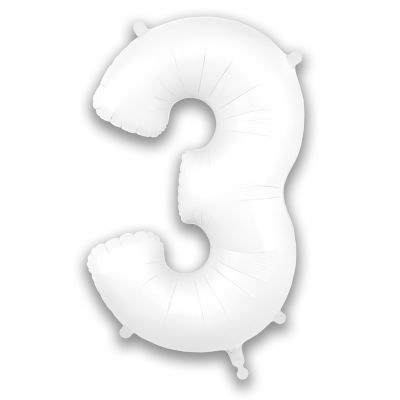 34 Inch Number 3 Matte White Foil Ballon