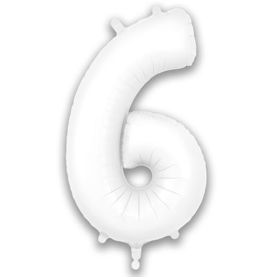 34 Inch Number 6 Matte White Foil Balloon