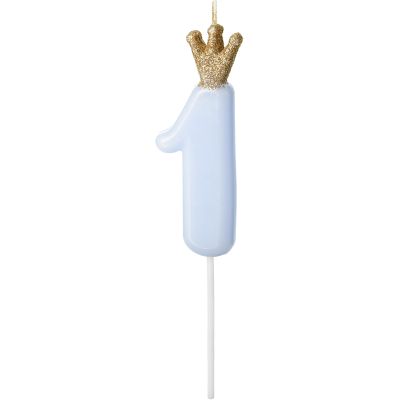Number 1 Light Blue Birthday Candle With Crown