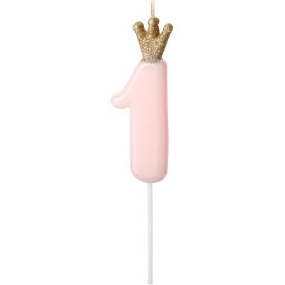 Number 1 Light Pink Birthday Candle With Crown