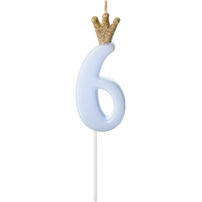 Number 6 Light Blue Birthday Candle With Crown