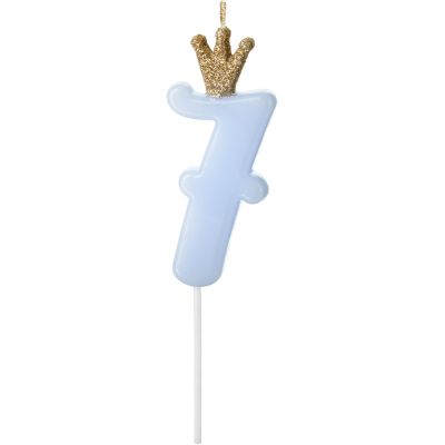 Number 7 Light Blue Birthday Candle With Crown