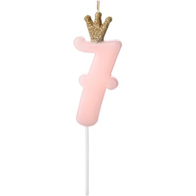 Number 7 Light Pink Birthday Candle With Crown