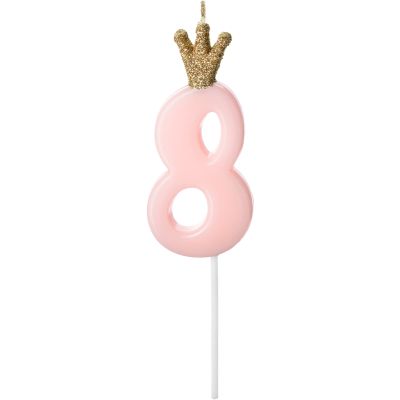 Number 8 Light Pink Birthday Candle With Crown